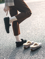 Mao shoes women winter outside wear 2021 Winter new Korean version of net red thick velvet flat shoes a pedal lazy Bean shoes