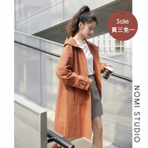  Buy three free and one wind over the roof retro single-breasted windbreaker womens medium-length loose thin hooded jacket autumn