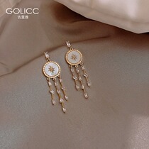 Gulya French earrings Court wind drop earrings new temperament female long tassel stud earrings earrings jewelry sterling silver silver needle