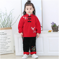 Chinese style Tang suit female baby blouse corduroy autumn and winter reverse dressing long-sleeved waterproof protective clothing red jacket
