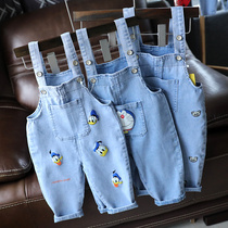 Clear Cabin Section Baby Denim Harness Shorts Summer Thin Section 123 Year Old Children Conjoined Pants Baby Braces Seven 90% Pants