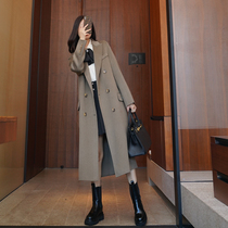 2021 new womens winter dress small senior sense Hepburn small fragrant wind slim body woolen coat coat long