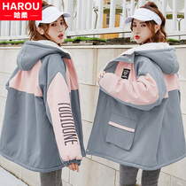 Gafu thickened tooling jacket teenage girl autumn winter clothing 2022 new junior high school high school raw sheep lamb 100 lap cotton clothing