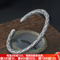 Hand-woven open bracelet sterling silver men and women can wear tide men personality 925 silver Thai silver retro fashion versatile