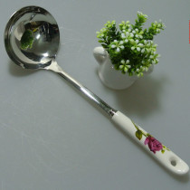 Stainless steel spoon long handle porridge spoon large Korean hot pot spoon anti-hot ceramic handle kitchen supplies