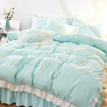 Korean version full cotton four pieces of minimalist embroidery princess wind bed sheet pure cotton 1 5m1 8 m double bed for supplies