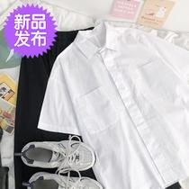 RENA Japanese college girls simple double pocket white short sleeve shirt elastic waist 100 l with black skirt