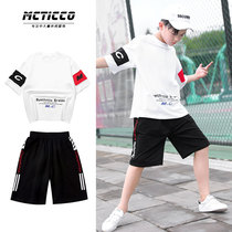 Boys sports shorts suit Short sleeve middle and large childrens Korean version of the childrens two-piece set boys 2021 summer Yang tide loose