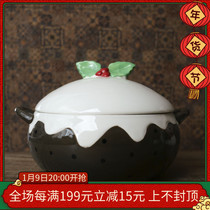 W1962 American New Year cute hand-painted lovely Holly leaves with double-eared soup bowl warm cover Bowl polo dots