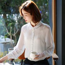 CG white chiffon shirt womens 2020 summer new wave dot black dot long-sleeved fashion foreign style shirt 3314