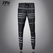 European Station 2021 Summer Plaid Casual Long Pants Male Tide Signs Striped sashimi Pants Youth Sports Pants Men