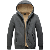 Plus velvet padded sweater mens lamb cashmere autumn and winter hooded cardigan stand neck top loose size warm coat men