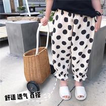 Childrens wave point anti mosquito pants 20 summer Korean girl baby cotton thin ankle-length pants wave spot long pants