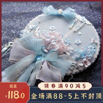 Xueting Square Lolita cherry tea fan Heavenly girl spring cherry snow peony rabbit eternal flower long handle fan