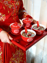 New Wedding Wedding Red to Tea Cup Wedding Toast Tea Suit Accompanied Wedding Wedding Bowl Pair Bowl Wedding Supplies Big Full Red