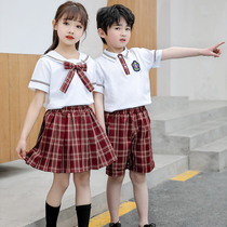 Boys and girls summer school uniforms set British style summer short sleeve plaid shirt childrens class uniforms two sets