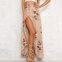 Vintage floral beach long maxi skirt women Summer high waist