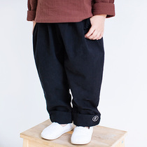 Childrens pants boys spring and autumn Chinese style embroidery straight pants baby winter plus velvet thick warm trousers winter