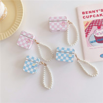 Appliqued powder blue plaid apply AirPods1 2 generation headphone sleeve Pro Apple 3 generation wireless Bluetooth protection shell tide