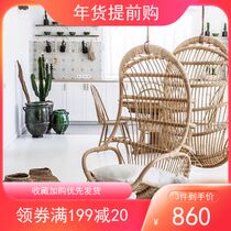 Nordic wind hanging basket rattan chair hanging true rattan rocking blue balcony indoor hostel resort swing romantic net red hanging chair