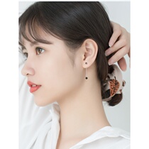 Fuyaxuan s925 silver earrings female Korean version small frescoed long style black drill ear nail one-style two-wear-style ear ornaments