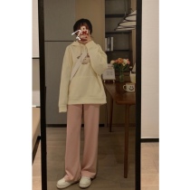 Xiaoyou MONAs gentle cream-colored printed hooded sweater womens early autumn new loose and thin casual jacket