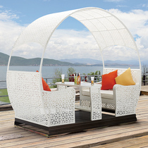 Outdoor rattan swing Four-person power rocking chair European garden garden furniture Outdoor creative leisure rattan chair swing