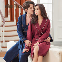 Lovers pyjamas sleeping robes women autumn and winter morning gown pure cotton long sleeves mezzanine thickened winter home conserved mens spring and autumn long bathrobe