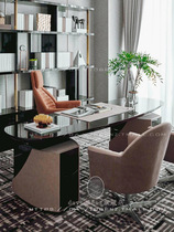  Light luxury study large desk New Chinese Walnut color desk Italian arc-shaped desk President desk