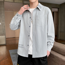 Mens shirt spring and autumn Korean version of the trend long sleeve shirt coat mens casual handsome clothes on the Tide brand autumn clothes