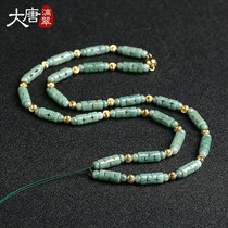 Datang Dicui natural bean green jade hollow necklace copper bead lanyard handmade sling rope