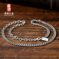 Luxurious 925 pure silver Cuban necklace with superior design sense splicing horse whip chain tidal wave personality silver tide lady