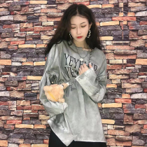 Autumn and winter section national tide brand vintage tie-dyed long-sleeved round neck sweater male European and American high street hip-hop ins couple tops