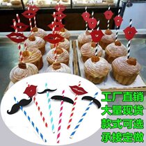 Creative color bearded props straight paper straw wedding banquet funny beard supplies 25 sets