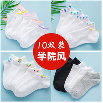 5 to 15 pairs of hot socks female students cute Korean socks spring and autumn shallow mouth cotton socks tide white Joker boat socks