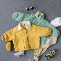Winter new children 2 colors cotton fabric washed with cloth crocodile sheep lamb suede jacket boy baby warm cotton clothing