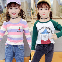 Girls  T-shirt pure cotton long-sleeved spring and Autumn childrens clothing 2021 new style of childrens Korean version of the childrens cartoon t-shirt tide