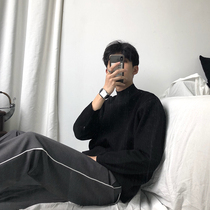 Hualun ins semi turtleneck sweater mens loose cardigan black base solid color cashmere sweater sweater line