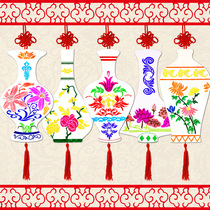 Hard Card Cardboard Green Flower Porcelain Vase Pendant Accessories Kindergarten Handmade Painted White Underfill of Fine Art DIY