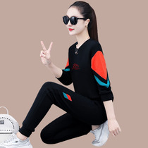 Sports Casual Suit Womens Spring Autumn Season 2021 New Fashion Han Edition Loose Slim Round Collar Clothing Two Sets