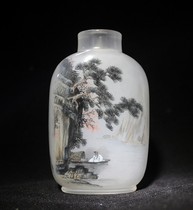 Natural crystal inner painting snuff bottle Alum crystal Fishing on the Willow Bank