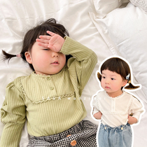 SASAs ball girl girls bottoming shirt pure cotton 2021 new childrens t-shirt long-sleeved spring and autumn baby doll shirt