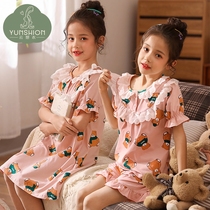  Girls  pajamas Summer short-sleeved pure cotton baby little girl summer thin suit home clothes Childrens night dress female princess