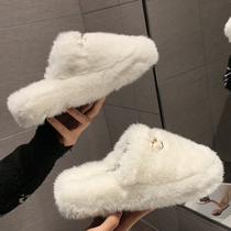 Boomer thick bottom fur slippers female outside wearing 2022 Spring new 100 hitch anti-slip mesh red high heel slippers