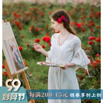 Lolita European style retro cotton heavy industry embroidered lace big swing sleeve Palace dress