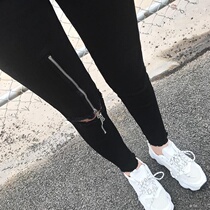 High waist jeans womens small feet Korean version 2021 Spring and Autumn New tight elastic knee rotten hole zipper ankle-length pants