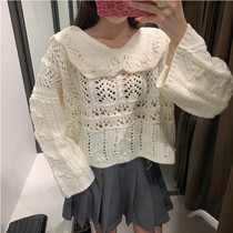 Hollowed-out Knitted Hooded Sweatshirt Shorts Day Ensemble Sweet sweater Womens loose 2019 Fall new blouses