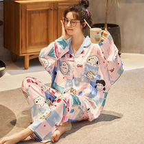 Ice silk pajamas ladies spring and autumn thin long sleeve student cartoon home clothing net red explosions summer puppy home clothing