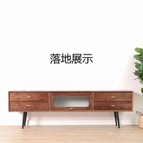 Nordic Solid Wood TV Cabinet Ultra Narrow Small Household Type Industrial Wind Floor Cabinet Modern Light Lavish Black Walnut Wood Wall-mounted Hanging Cabinet
