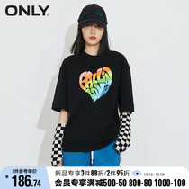 ONLY2022 winter new rainbow contrast color letter printing fashion loose casual T-shirt women) 122101031